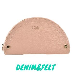 Chloe Pink Leather Logo Embossed Top Zip Pouch/Cosmetic Bag/Makeup Bag